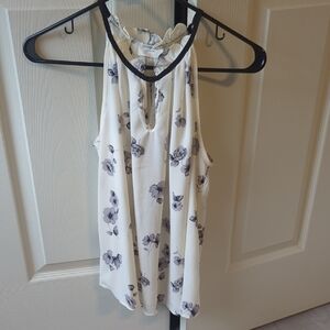 Floral Sleeveless Top - Cream and Black